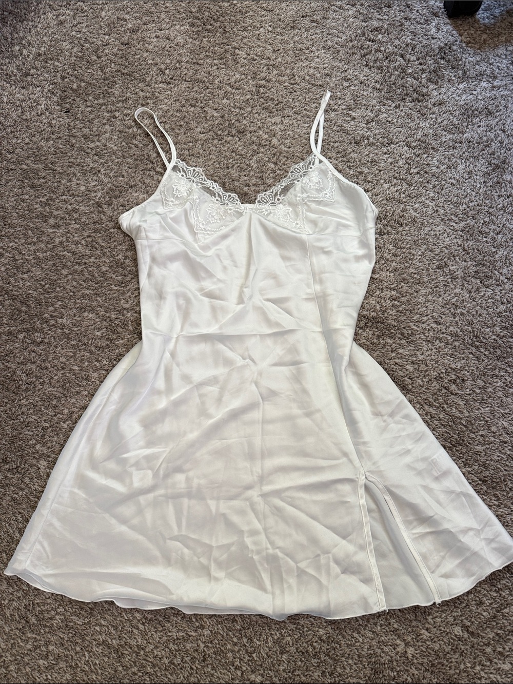 White Lace Trim Satin Chemise Nightdress
